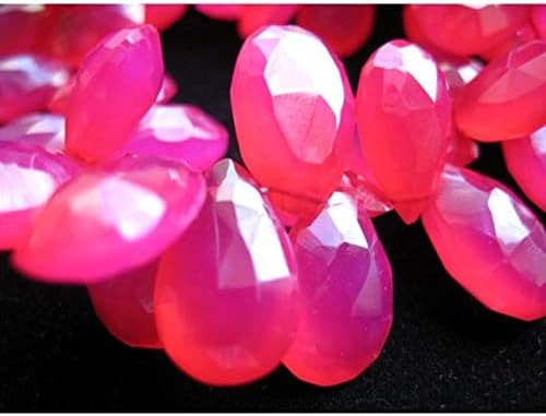 BEADS GEMSTONE 1 Strand Natural Chalceny - Hot Pink Briolettes - 13x9mm to 11x14mm Faceted Pear Shaped Briolettes - Full Strand 8 Inches Code-HIGH-18158