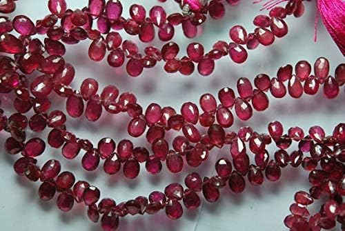 9 Inches Strand, Rare Pomegranate Color, AAA Quality Mozambique Pink Sapphire Faceted Pear Briolettes, 9-6mm Code-HIGH-52399