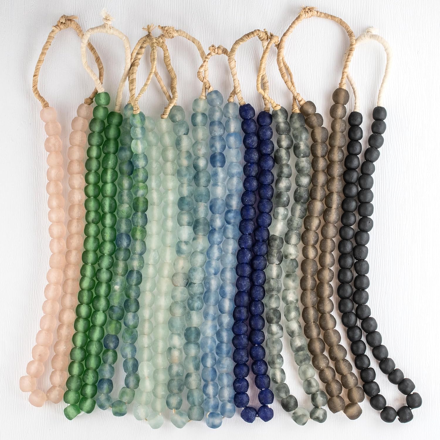 Recycled Glass Bead Bundle – 10 Strand Set | 14mm Handmade Ghana Beads in Assorted Colors | African Trade Beads for Jewelry Making, Crafts & Home Decor | Approx. 430 Beads
