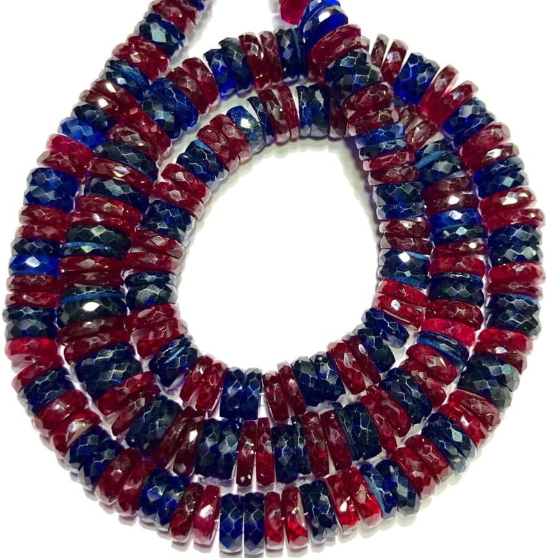 Natural Blue and RED Corundum tyre facated Beads 7-8 MM 18 inch Long String Jewelry Making Gemstone Beads for Necklace Bracelet