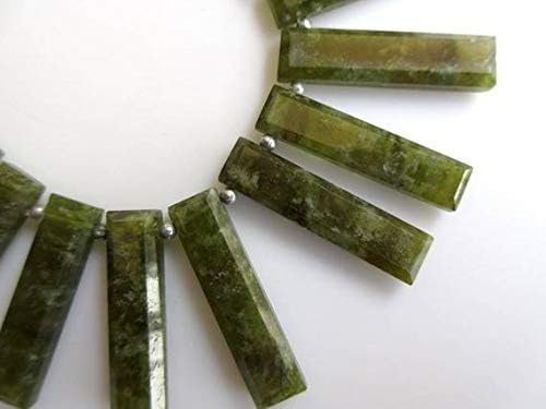 Natural Vessonite Long Baguette Shaped Step Cut Side Drilled Faceted Cabochon, Vesuvianite Briolette Beads, Green Garnet Jewelry 4 Inch Long Strand 23-30mm Code-HIGH-50360