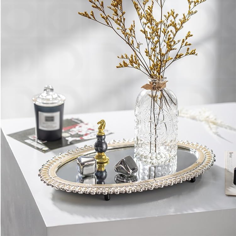 Tray Light Luxury Pearl Tray Oval Storage Tray Entrance Living Room Ornaments Mirror Decoration Storage Tray Serving Trays