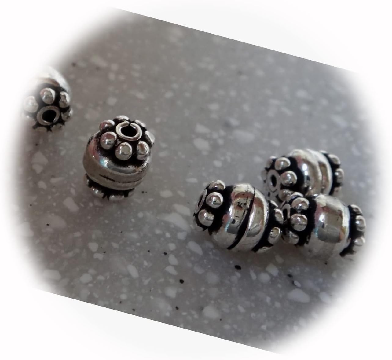 New 10 Sterling Silver 7x6mm Oval Bali Bead Double Row dots Plain Middle 1mm Hole CII4576SEE