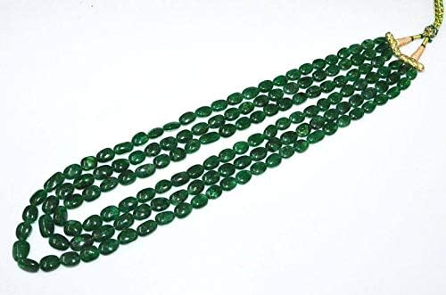 3 Lines Dyed Emerald Smooth Oval Shape Necklace, Dyed Emerald Smooth Oval Beads, Emerald Necklace, 8x10.5-11.5x15 mm