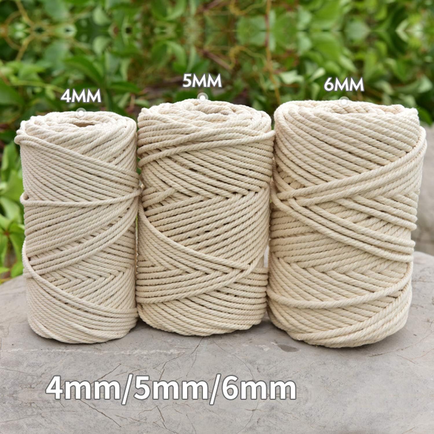 Cotton String Ball, Elastic cord, thread beading string,Macrame Cord Beige 4mm/5mm/6mm,100% Natural Cotton Twisted Macrame Rope,Cotton Rope Cord Craft Knitting Thread for Wall Hangings,Plant Hanger De