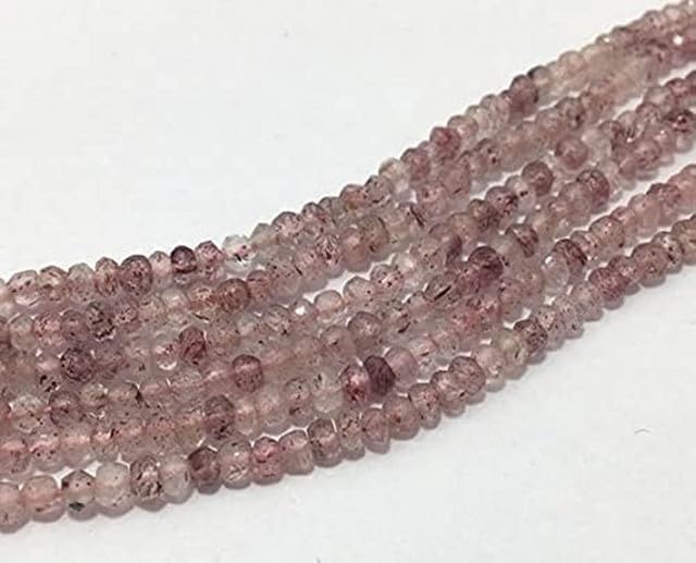 Natural Strawberry Quartz Micro Faceted Rondelle 3-3.5 mm Gemstone Beads 13