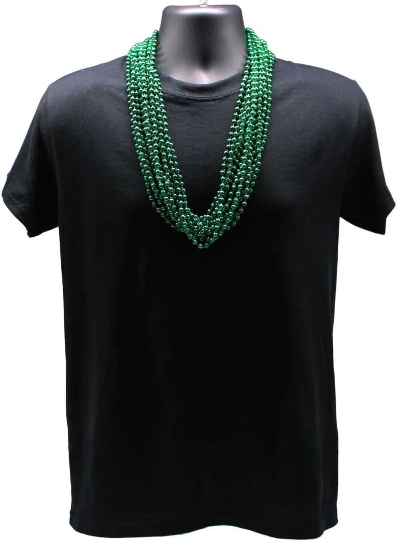 33 inch 07mm Round Metallic Green Mardi Gras Beads - Case (60 Dozen)