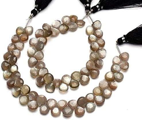 8 inch Strand of Natural African Gray Moonstone 7x7mm Heart Faceted briolette Beads for DIY Jewelry Making. |BRIO_00060