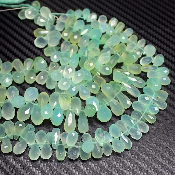 Beads Gemstone Natural Seafoam Chalceny Faceted Tear Drop Briolette Gemstone Loose Craft Beads Strand 9 Inch Long 8mm 12mm Code-HIGH-25765