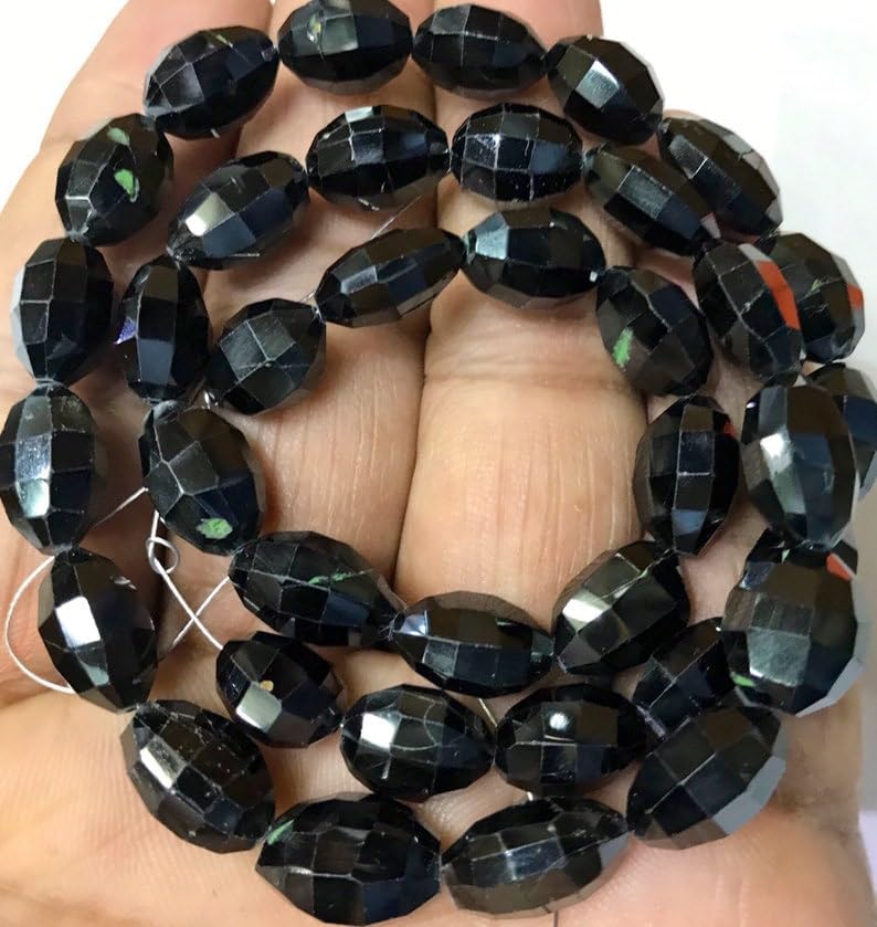 Natural Black Spinal Oval Smooth Beads 8-9 MM 17 inch Long String Jewelry Making Gemstone Beads for Necklace Bracelet