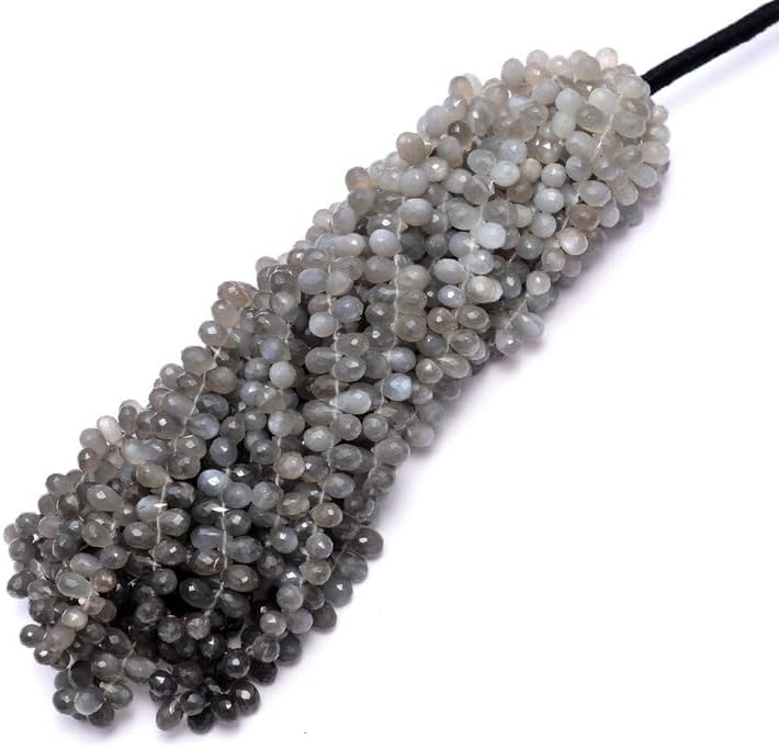 7 inch Strand of Natural Gray Moonstone 6x4mm Teardrop Faceted briolette Beads for DIY Jewelry Making. |BRIO_03588