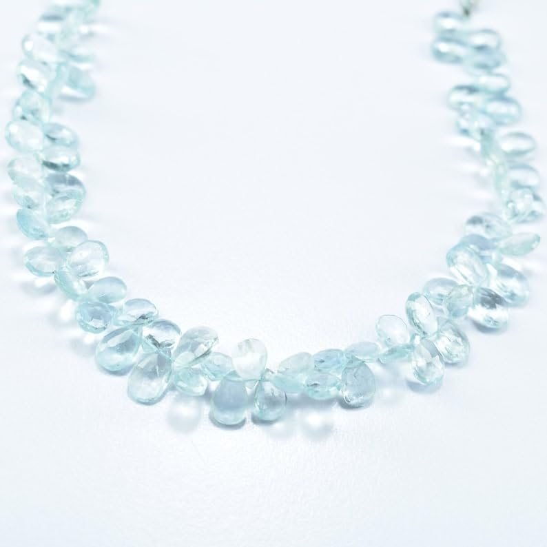 Natural Aquamarine pear Faceted Beads 5X7-5.5X8mm 7.5 inch Long String Jewelry Making Gemstone Beads for Necklace Bracelet