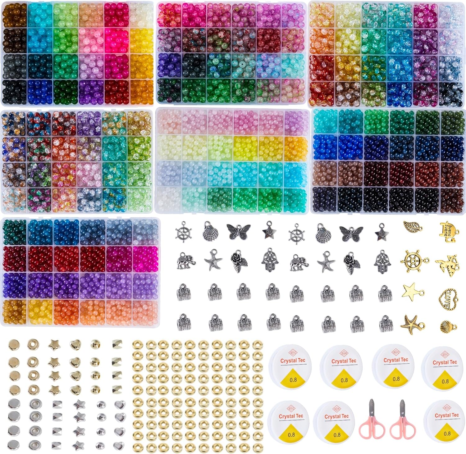 5600pcs 6mm/8mm Glass Beads for Jewelry, Crystal Glass Beads Bracelet Making Kit for Teen Girls DIY Earrings Necklaces Rings Crafts Party Gifts