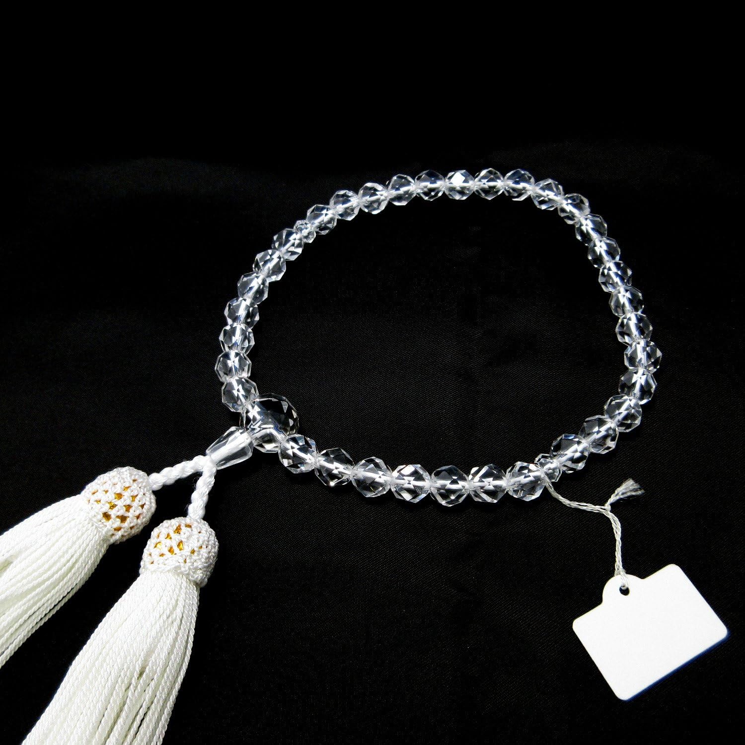 KYOTO ASAHIYA Cut Crystal Quartz with White tassel Gemstone Beads Japanese Juzu Buddhist Prayer beads Rosary Mala Beads for Women&Men Meditation Yoga