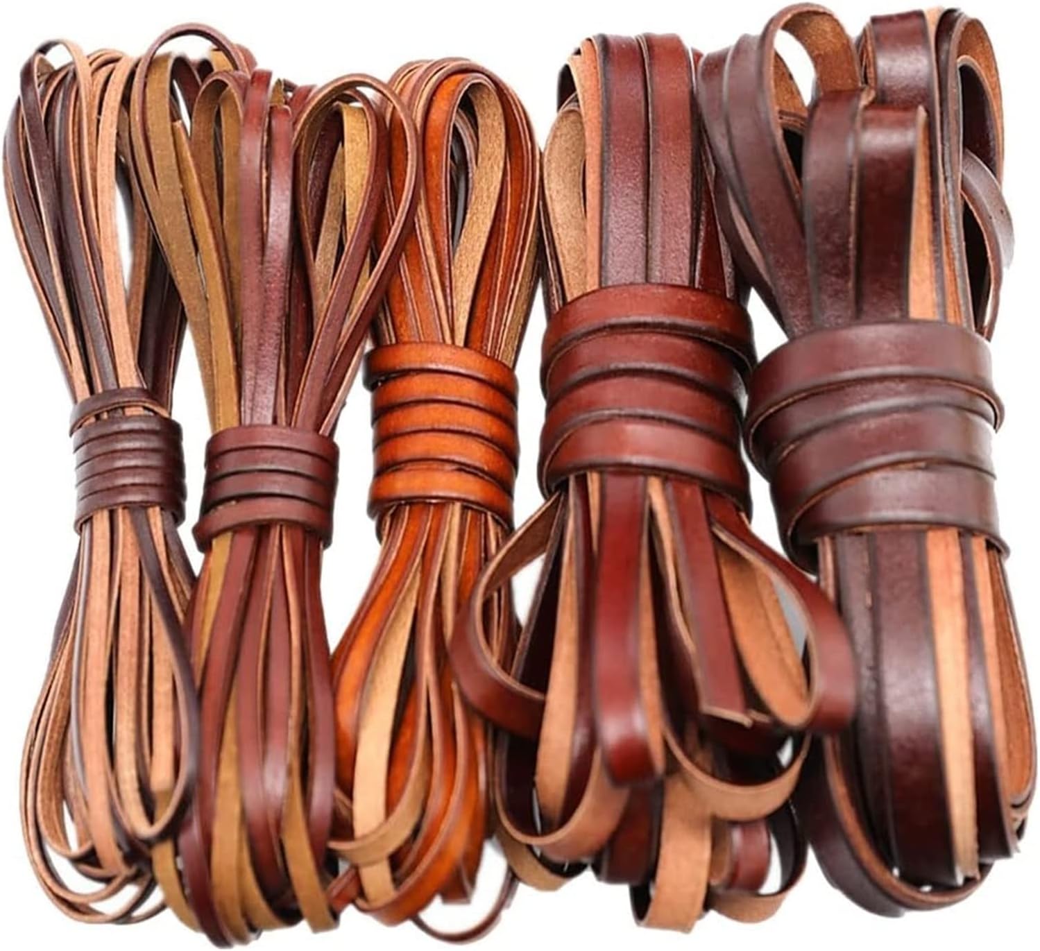 Fold Braided Leather Cord,1.5mm Flat Leather Cord - Natural Leather Lacing - Strip Cord Braiding String For Jewelry Making Shoe Lace Braided Bracelets Necklaces Handbags, 1pcs (Length : 5m, Size : 5mm