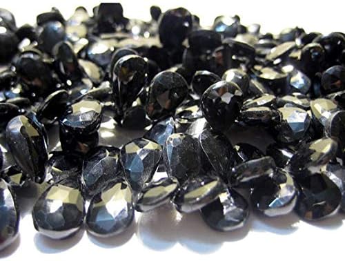 Black Spinel Gemstone Briolettes, Faceted Pear Beads, 8x13mm to 9x17mm Briolettes, 14 Inch Strand Code-HIGH-48591