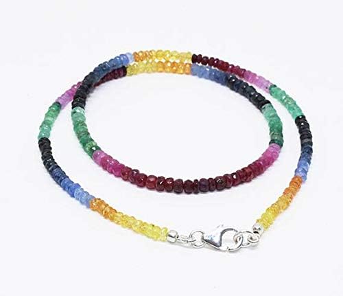 natural 18'' 52 carat rondelle shape multi color precious ruby sapphire emerald gemstone faceted rondelle beads necklace size 3-3.5 mm.