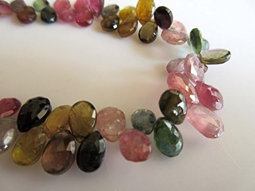 13 inch natural beads strand of 7-9mm faceted pear tourmaline gemstone beads for DIY jewelry - necklace, bracelet, earring, ring.
