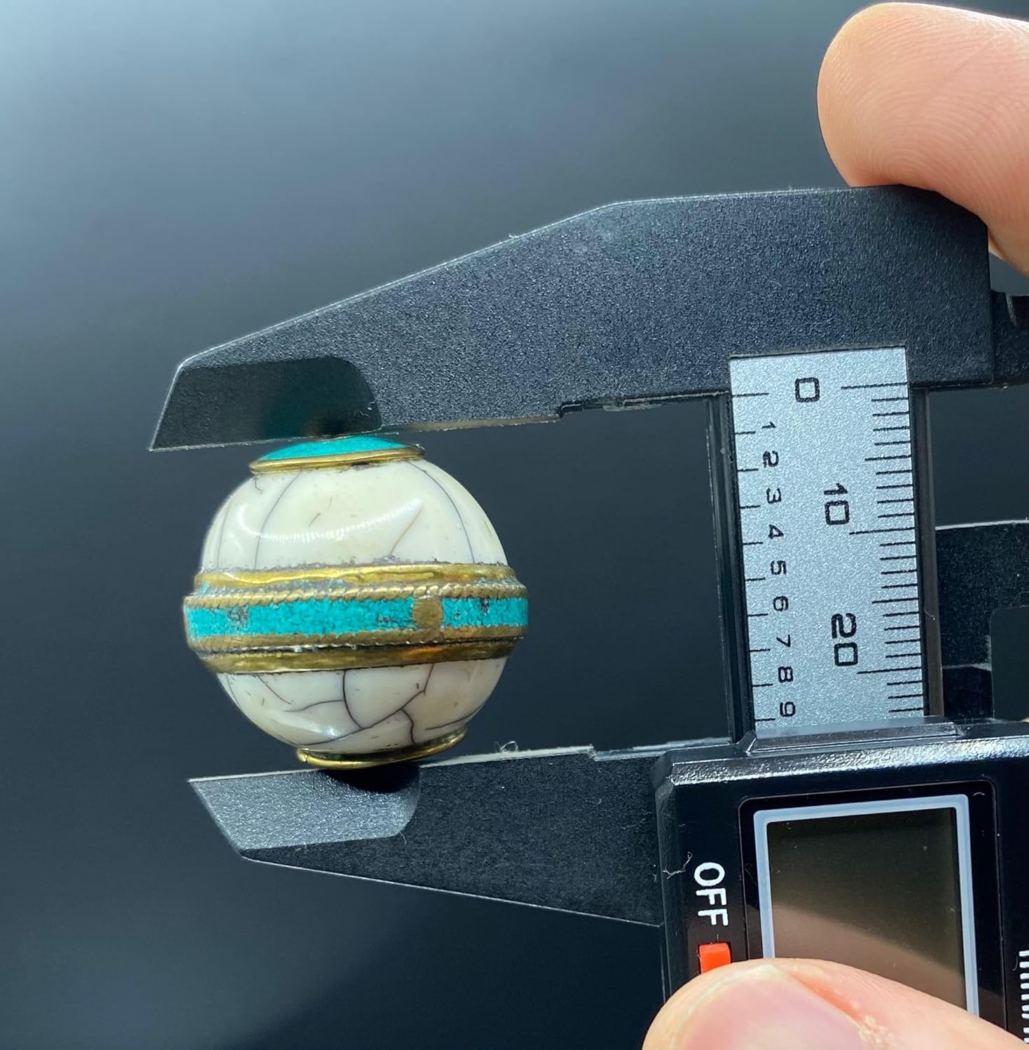 Handcrafted Nepalese Tibetan Natural Shell Pearl Bead with Turquoise 24x25mm –10.16g Round Carved Bead for Jewelry Making, Craft Supplies, DIY Necklace & Bracelet Design,Loose Beads (20)