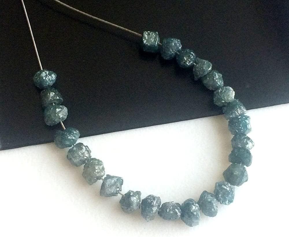 Women's 6-8mm Large Hole Bead, Blue Rough Diamond Beads, 1mm Drilled Blue Diamond Briolettes For Jewelry (1pc To 5Pc Options) - DS4053A