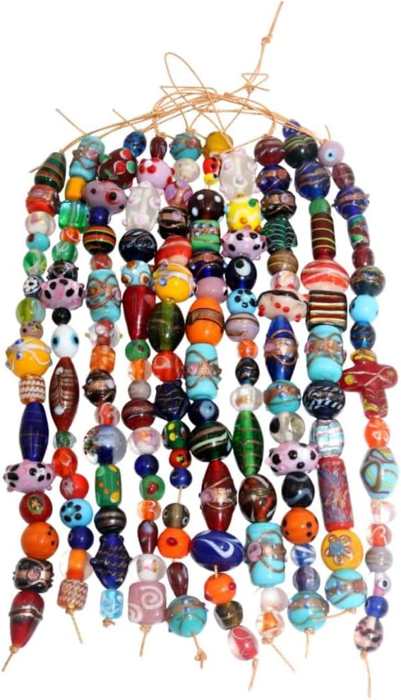 Handcrafted Lampwork Glass Beads | Artistic Mixed-Shape Multicolor Bead Strands for Adult Jewelry Making & Professional Craft Design | 100 Strands of Handmade Glass Beads