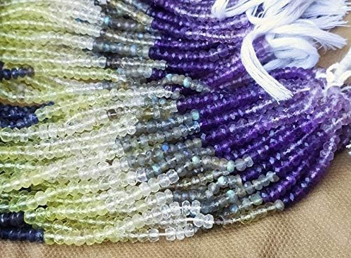 GEMZ 8 inch Strand of Natural Multi Gemstone rondelle Shape Faceted Cut Multi Color Color Beads for DIY Jewelry Making- Earring Necklace Bracelet.