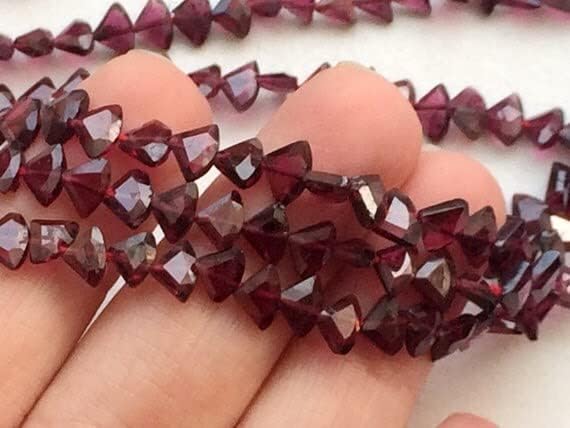 BEADS GEMSTONE 5 Strand Natural Garnet Faceted Fancy Trillion Beads, Natural Garnet Necklace, 6mm 12 Inch Long Long Code-HIGH-17982
