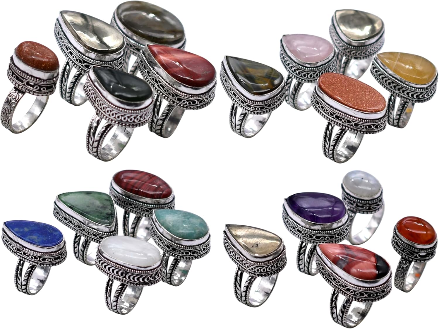 100 PCS Mix Gemstone Ethnic Handmade Ring Mix Lot US Size-5-9 R 9141 R 9141