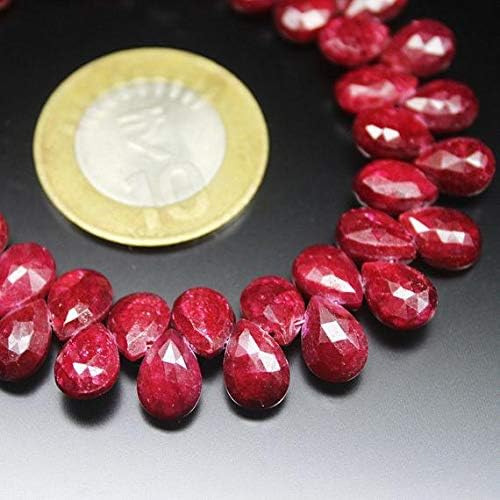 Genuine Natural Red Ruby Faceted Briolette Pear Drop Gemstone Craft Loose Beads Strand 8 Inch Long 9mm Code-HIGH-1246