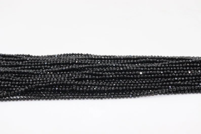 100 Strand Black Spinel Faceted Rondelle Beads 2.5 mm Black Spinel Machine Cut Beads Black Spinel Rondelle Beads Black Spinel Beads