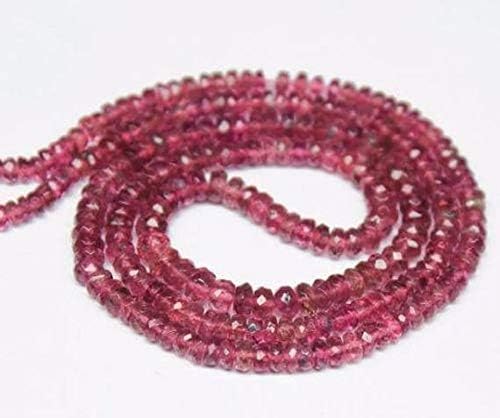 Pink Rubellite Tourmaline Faceted Gemstone Micro Rondelle Loose Craft Beads Strand 8 Inch Long 3mm 4mm Code-HIGH-1467