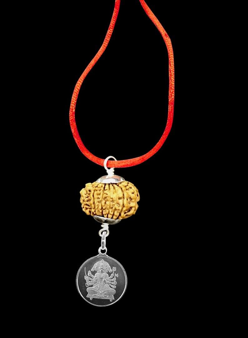 Lord Hanuman Kavach / Hanuman Pendant 14 Mukhi Rudraksha from Nepal 28mm-29mm IGL Lab Certified with Pure Silver Yantra