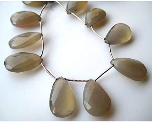 1 Strand Natural Grey Chalceny, Briolette Beads, Pear Beads, Faceted Gemstones, 15x25mm 6 Inch Long Long Code-HIGH-18420