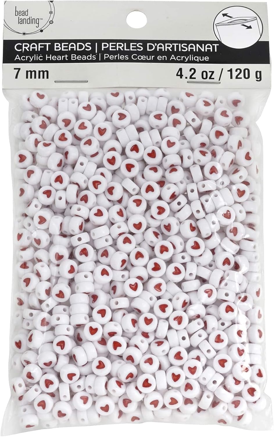 Bead Landing White & Red Heart Acrylic Circle Craft Beads, 7mm, 12 Pack