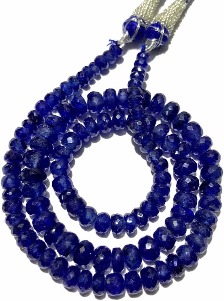 Natural Blue Sapphire roundelle facated Beads 5-8 MM 19 inch Long String Jewelry Making Gemstone Beads for Necklace Bracelet