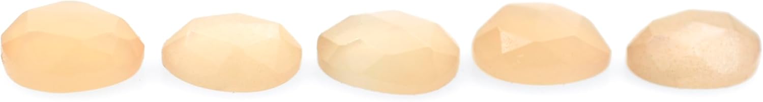 Peach Moonstone Loose Stone Beads Cabochon Brilliant Rose Cut Oval Shape 4X5 to 5X7 mm Flat Back Gemstone Drill Bead Making Jewelry Supply (Side Drill, 50)