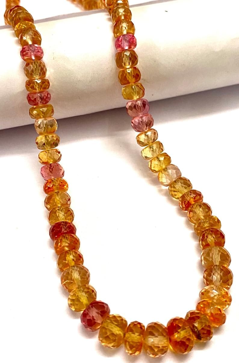 Natural PADPARADSCHA Sapphire roundelle facated Beads 6-8 MM 18 inch Long String Jewelry Making Gemstone Beads for Necklace Bracelet