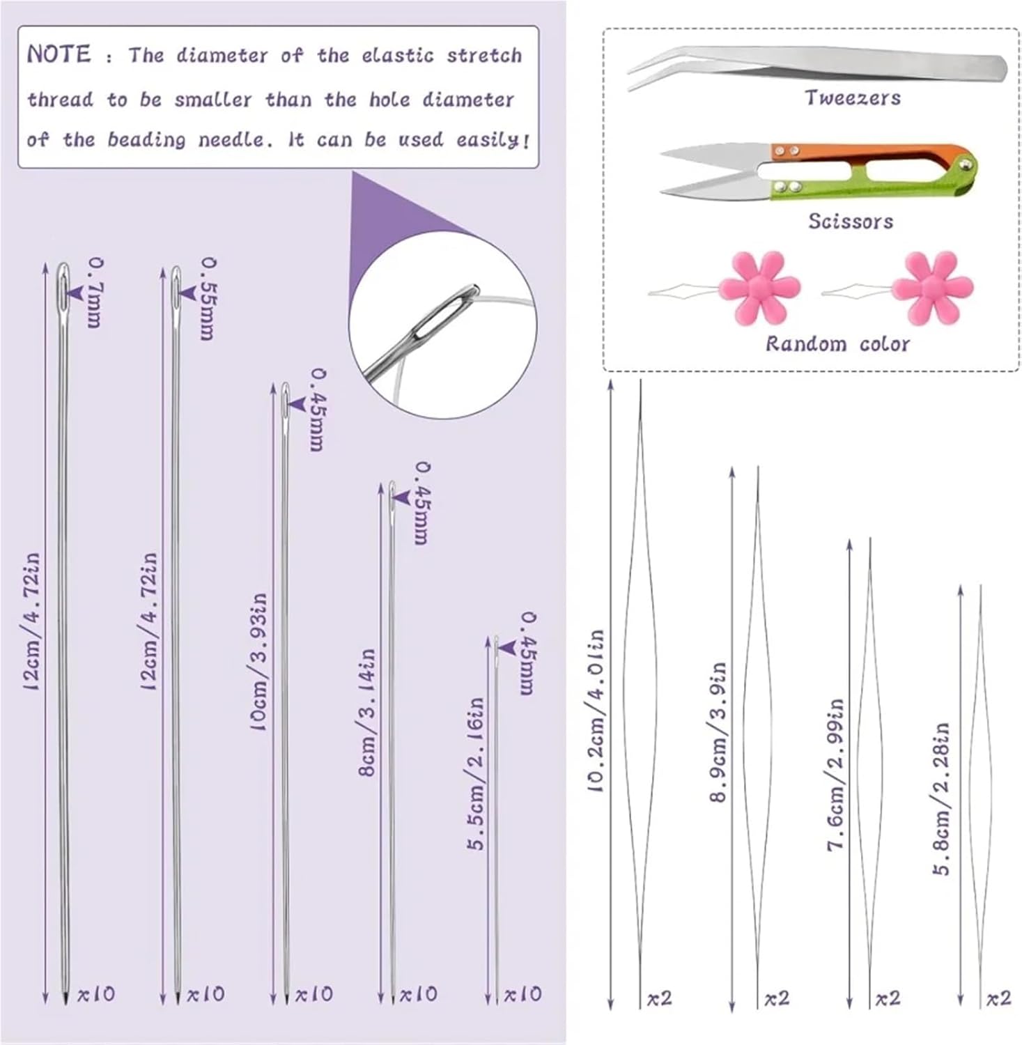 Beading Needles 2/4set Beading Needles Set Long Straight Thread Big Eye with Needle Bottle for Jewelry Making(100pcs,4set)