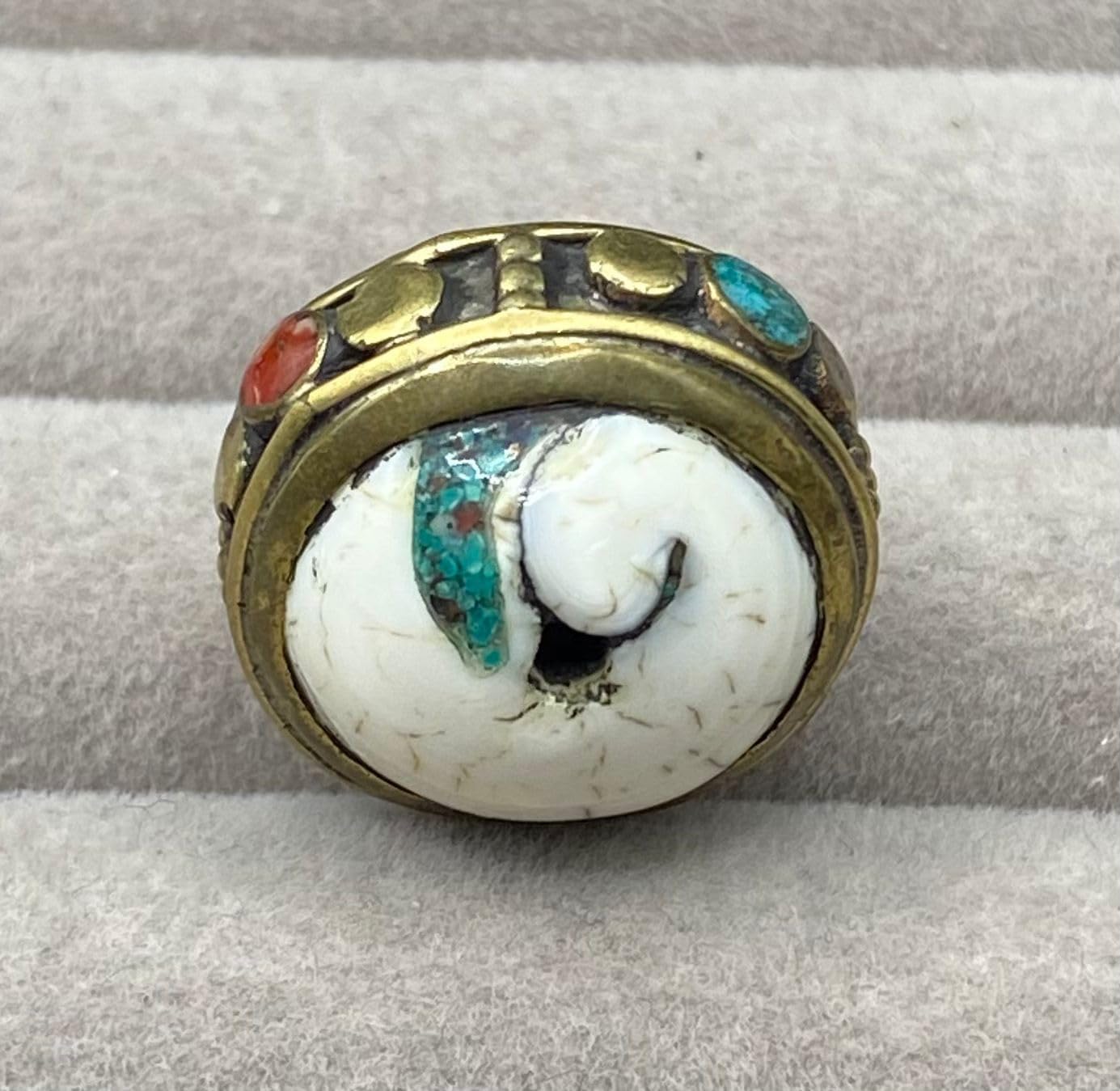 Handcrafted Nepalese Tibetan Natural Shell Pearl Bead with Turquoise and Coral 16x21mm – 9g Round Carved Bead for Jewelry Making, Craft Supplies, DIY Necklace & Bracelet Design (20)