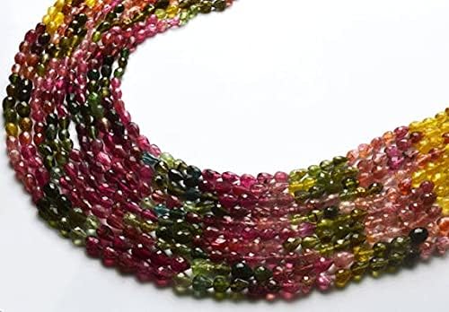 Beads Gemstone 1 Strand Natural 14 inch AAA Super Finest Natural Rare Tourmaline Multi Color Faceted Drops Shape Beads 4.5 to 5 MM Code-HIGH-22162