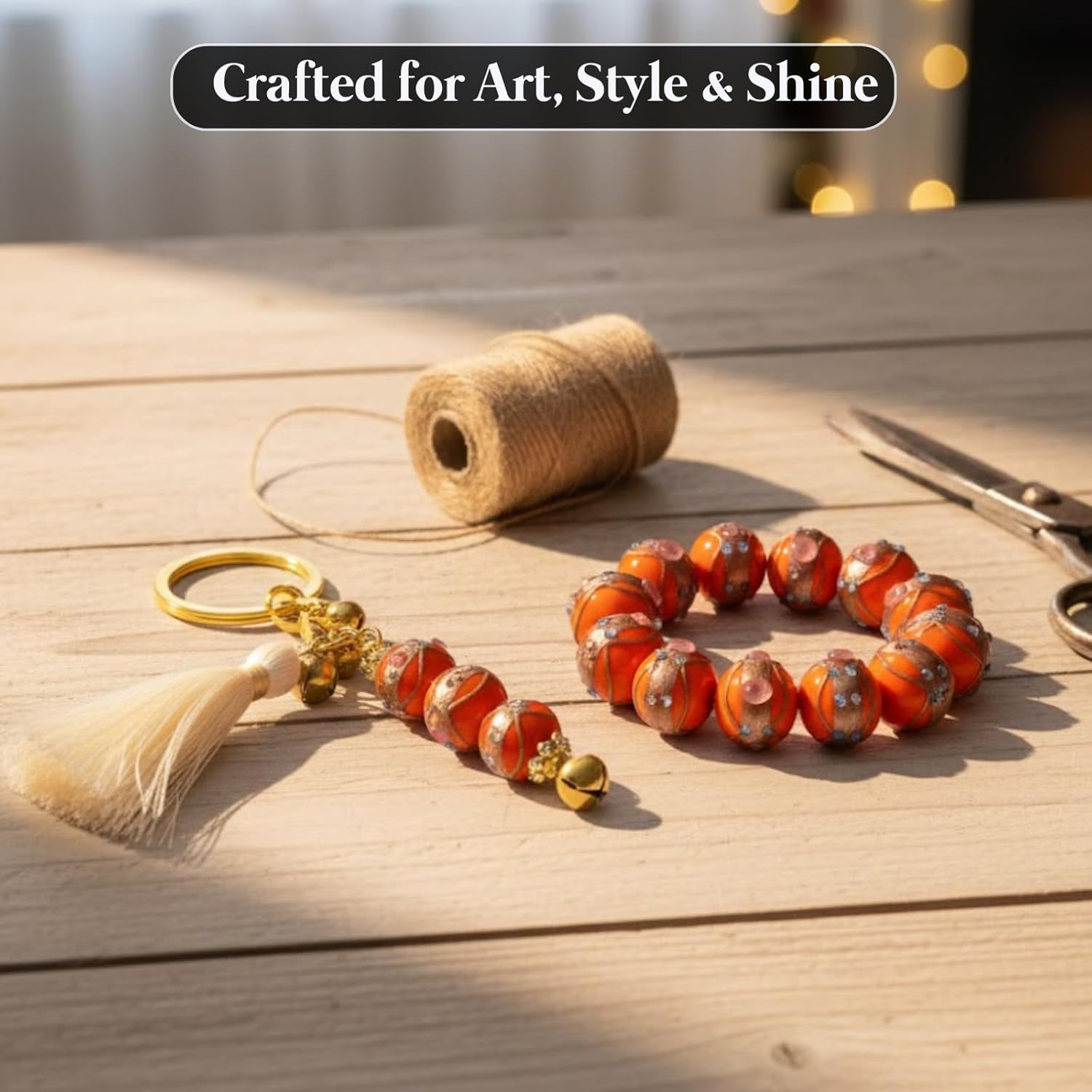 Handcrafted Orange Lampwork Glass Beads | 16mm Designer Round Loose Beads | Available in 10 Strands | Artistic Handmade Beads for Jewelry Making, DIY & Decoration