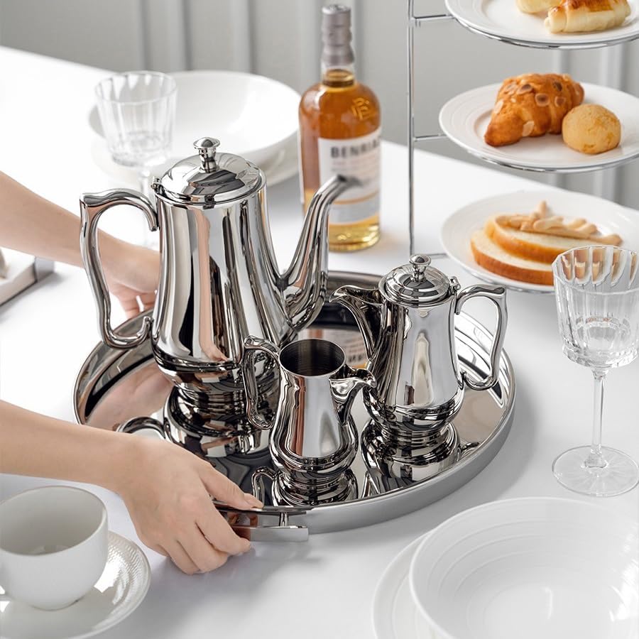 Foodtray Stainless Steel teapot Light Luxury Hotel Coffee Pot Milk Cup Tray Set Model Room Cold Water Kettle Ornaments Dining Serving