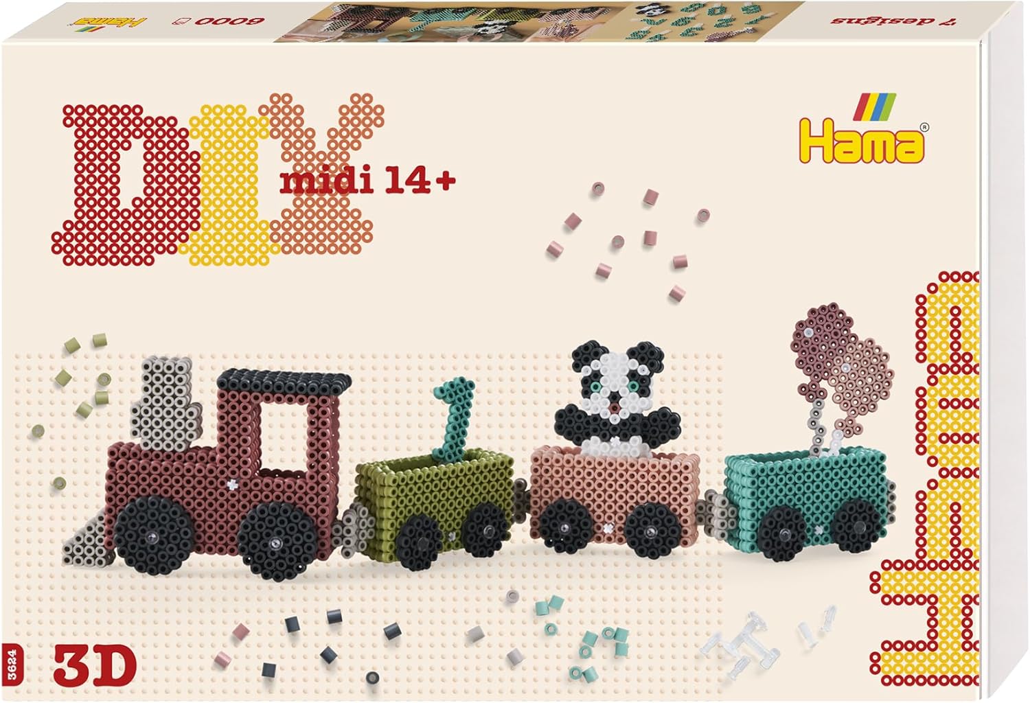 Hama Perlen 3624 Iron-On Beads 3D Birthday Train Art with Approx. 6,000 Midi Beads, 3 Pin Plates and 4 Connectors, Motif Template, Ironing Paper, for Children from 14 Years