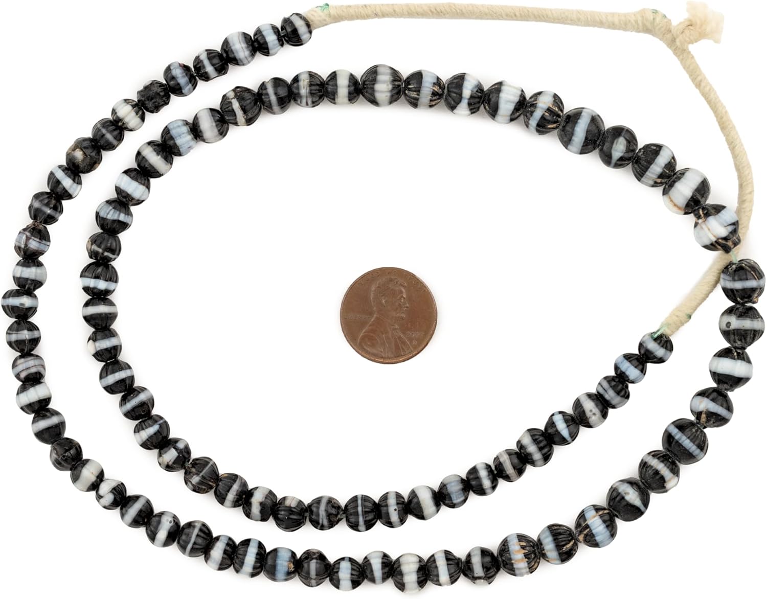 The Bead Chest White Stripe Dogtooth Venetian Beads: Unique Glass Trade Beads, Full Strand