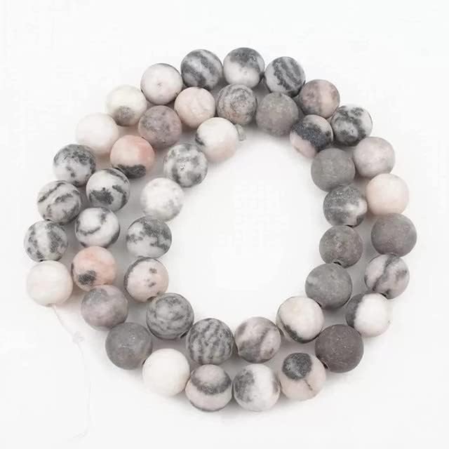 1 Strand Natural Matte Frosted Pink Zebra Jasper Stone Beads 8mm Round Loose Beads for Jewelry Making DIY Charm Bracelets Necklace, 15inches CHIK-STNRD-20946