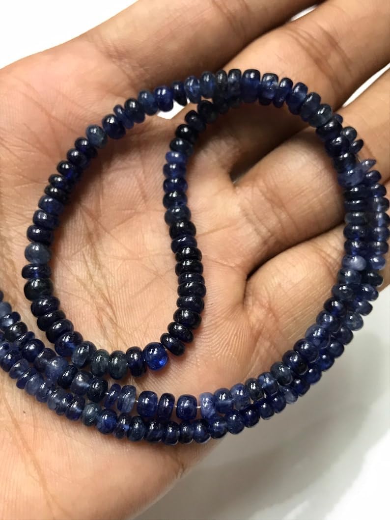Natural Blue Sapphire roundelle Smooth Beads 4-6 MM 17 inch Long String Jewelry Making Gemstone Beads for Necklace Bracelet