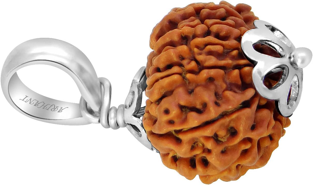 Arihant Gems & Jewels Nepali & Indian Rudraksha Pendant in 925 Sterling Silver – Natural, Certified, Spiritual Beads for Men & Women