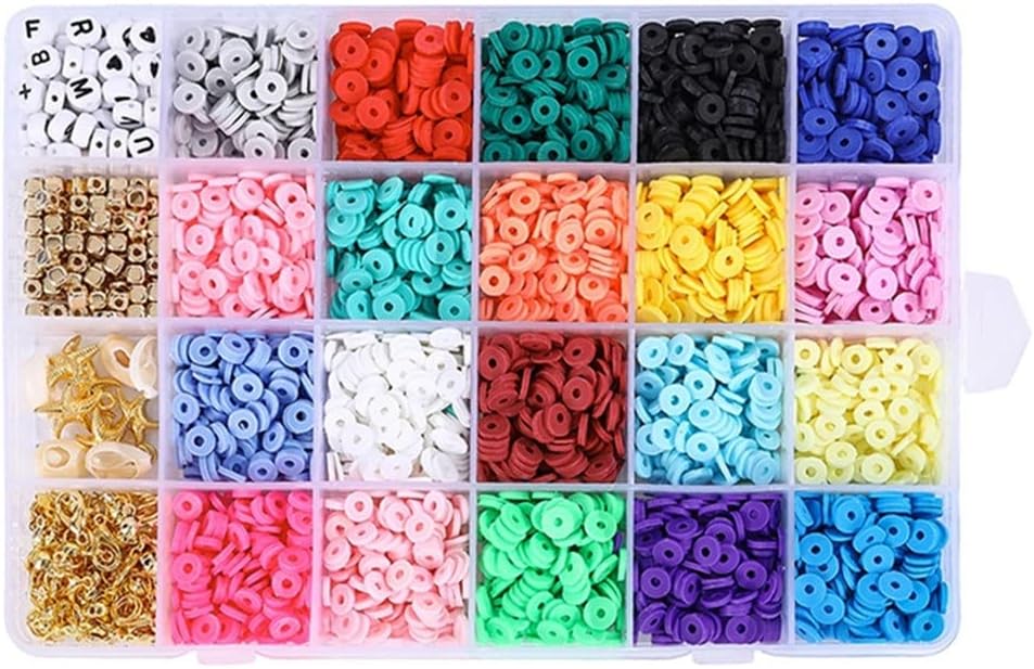 4270 Pcs Clay Beads 6mm 20 Colors Flat Round Polymer Clay Spacer Beads with Pendant Charms Kit and 4 Roll Elastic String (Color : A, Size : One Size)