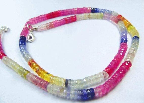 BEADS GEMSTONE 1 Strand Natural 17 inch stands Extremely Super Finest, AAA Multi color Sapphire Faceted Shape Tyre Cut Beads Wheel Cut Beads Necklace 4 MM Code-HIGH-22430