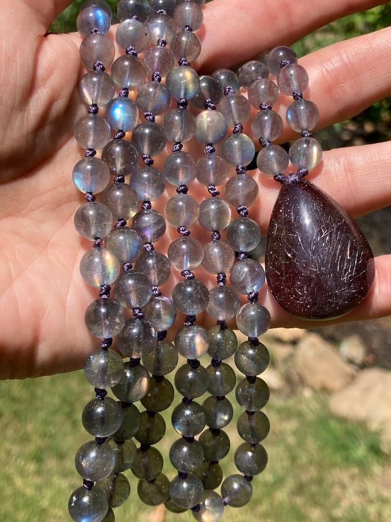 Rainbow Labradorite Mala Stone Mala Beads, 108 Mala Necklace, Knotted Mala, WWG Necklace, Yoga Jewelry Meditation Beads Spiritual Jewelry Boho Jewelry